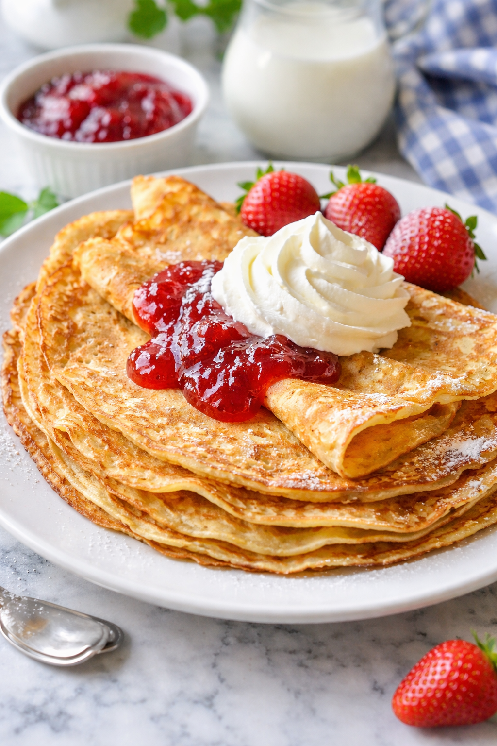 Svenska pannkakor med sylt och vispad grädde